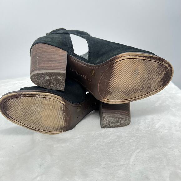 LUCKY BRAND Oona Black Suede Peep Toe  Booties 9M  Moto Nightout Office - Picture 7 of 8